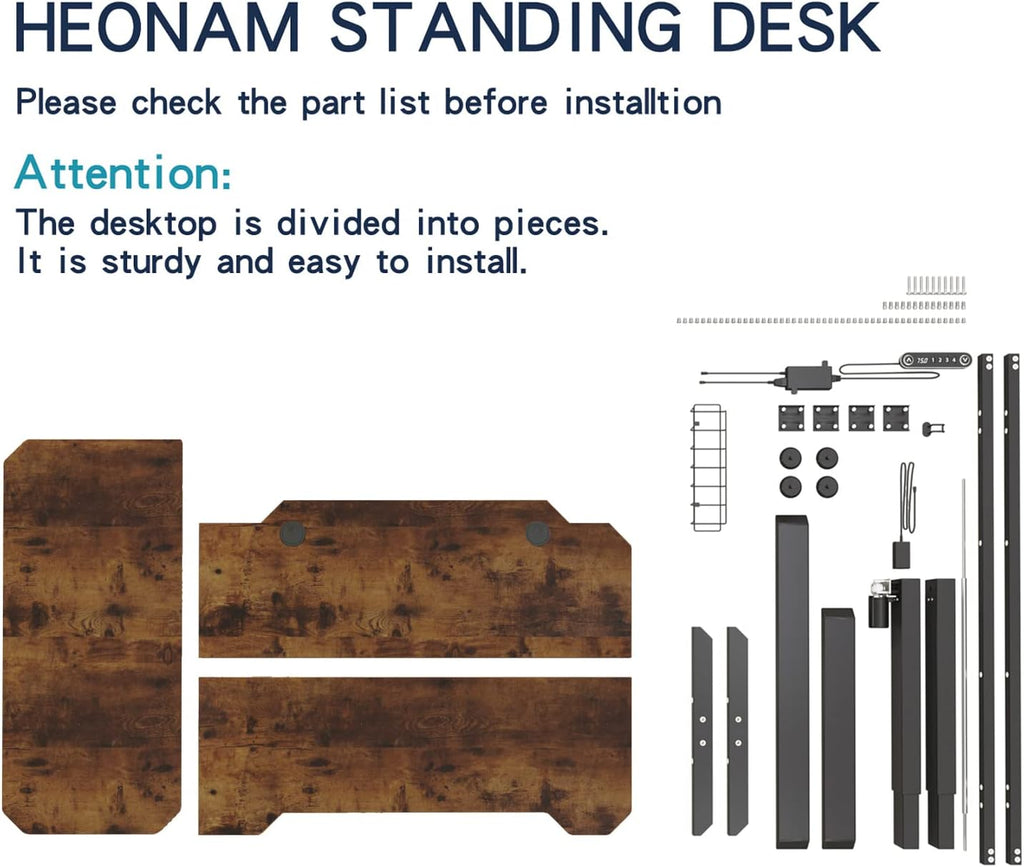 59" L-Shaped Electric Standing Desk with Rustic Brown Top X37455