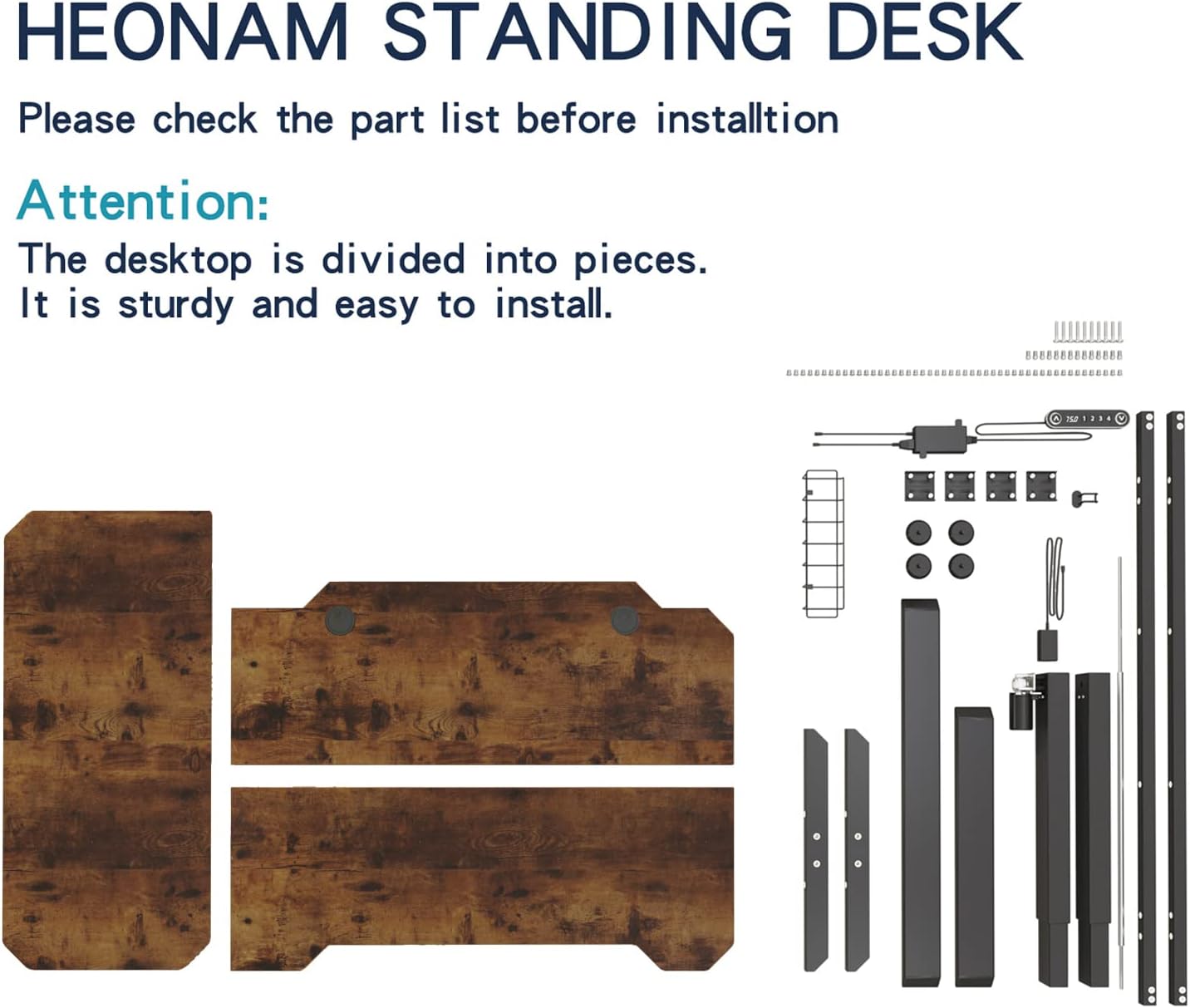 59" L-Shaped Electric Standing Desk with Rustic Brown Top X37455