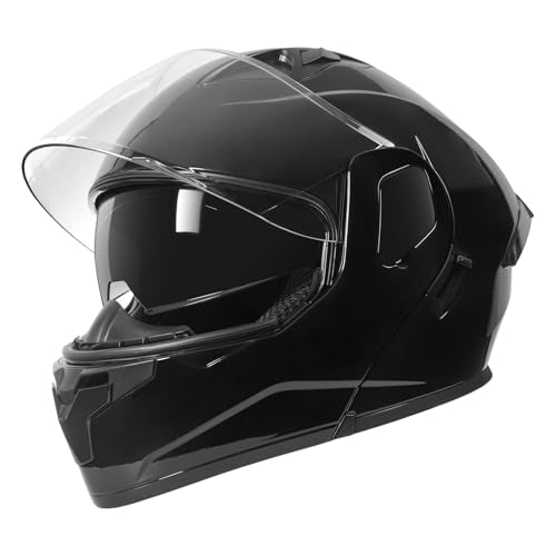 SPARK DOT Modular Flip-Up Dual Visor Motorcycle Helmet (Bright Black, Small) W8778