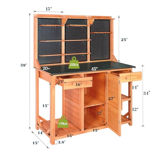 Outdoor Wooden Potting Bench with Storage Drawer and Pegboard B4343