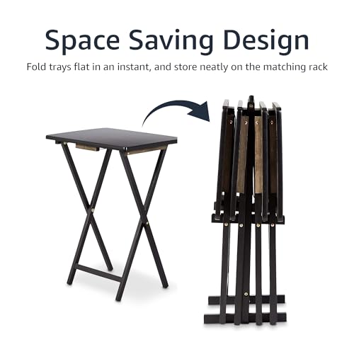 Amazon Basics Portable TV Dinner 4-Pack Folding Tray Table with Storage Rack, Black M404