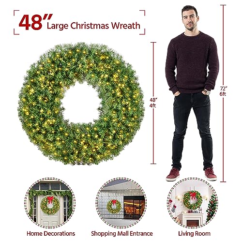 Yaheetech 48in Pre-lit Artificial Christmas Wreath with Red Bow, 200 LED Lights Y257427