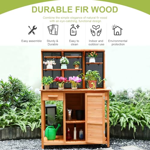 Outdoor Wooden Potting Bench with Storage Drawer and Pegboard B4343