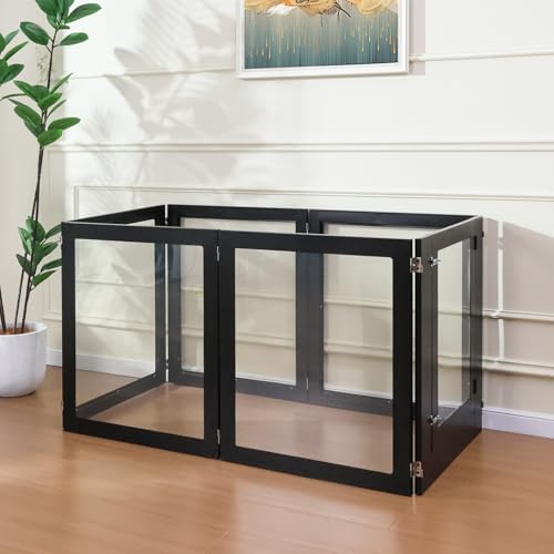 Heavy Duty Clear Acrylic Dog Playpen with Metal Frame, 6 Panels with Door I91403
