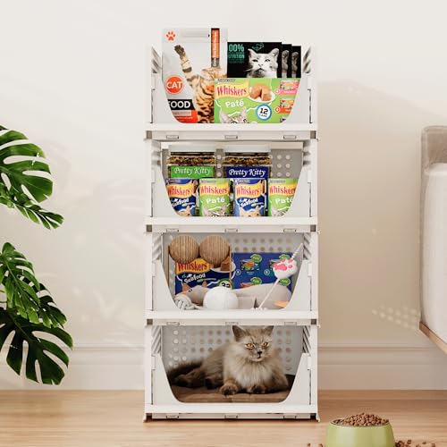 Pinkpum 5 Pack Stackable Plastic Storage Basket Foldable Closet Organizer H484802