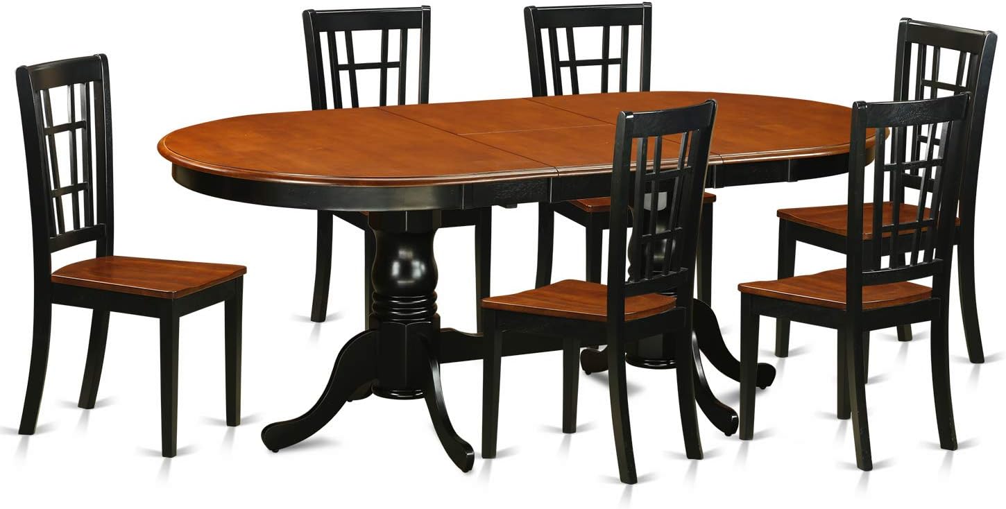 East West Furniture PLNI7-BCH-W 7 Piece Dining Set with Oval Table and 6 Chairs J5840