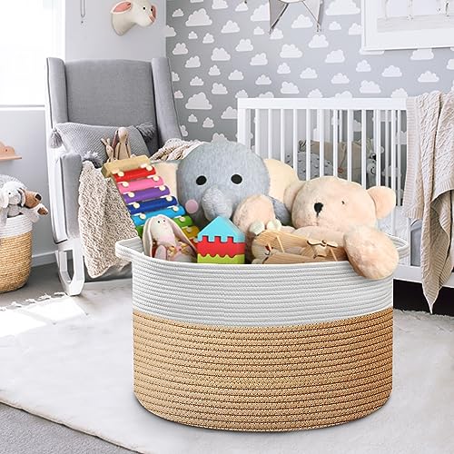 Extra Large Woven Cotton Rope Blanket Basket with Handles A14774