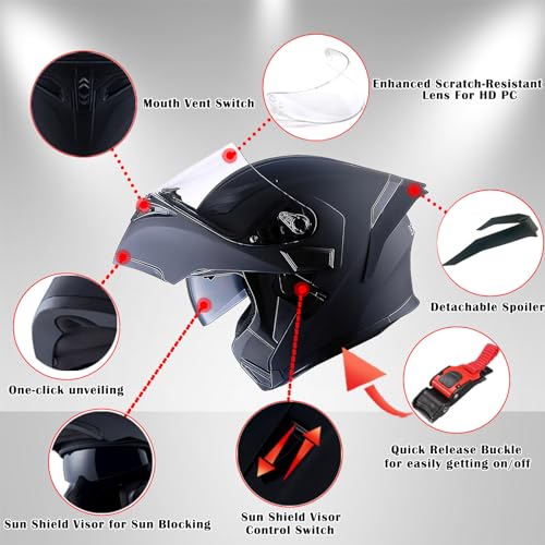 1Storm HB89 Modular Full Face Helmet Flip Up Dual Visor Z122535