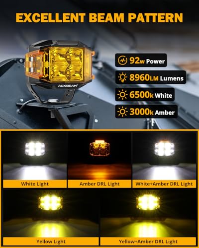 Auxbeam V-MAX Series 72W LED Pod Driving Lights with Amber DRL M188641
