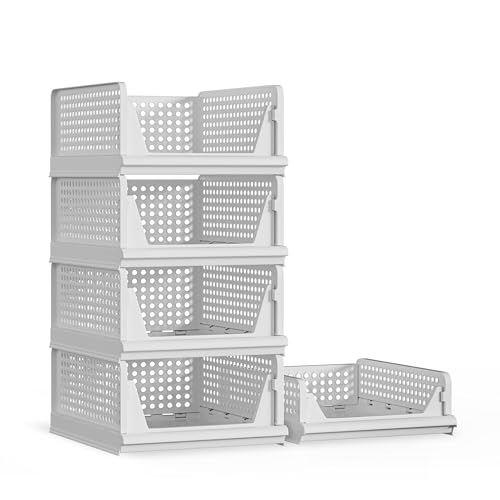 Stackable Plastic Storage Basket Closet Organizer Bin N733470