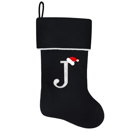 20 Inches Initial Monogram Blue Velvet Christmas Stocking with Gold Trim U394