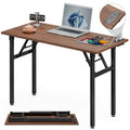 TEMI Folding Desk with USB & Socket 31.5", Computer Desk with Outlet for Home Office, Folding Table for Bedroom, Office Desk for Small Space, Small Desk with Black Frame, Rustic Brown