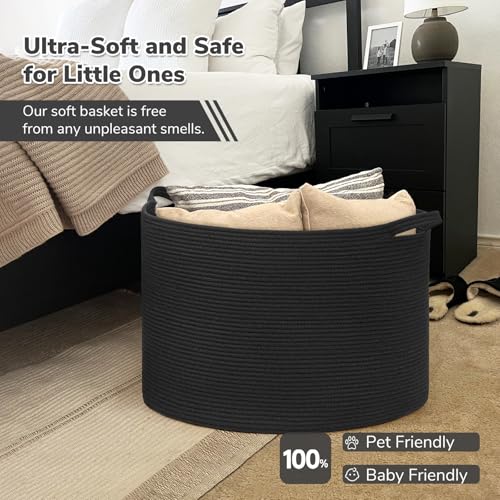 INDRESSME Large Cotton Rope Storage Basket with Handles, 90L Grey R37552