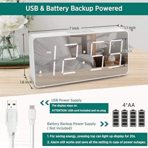 Peakeep Digital Clock with Large Numbers, Dimmers, Battery Backup and USB Port B85078