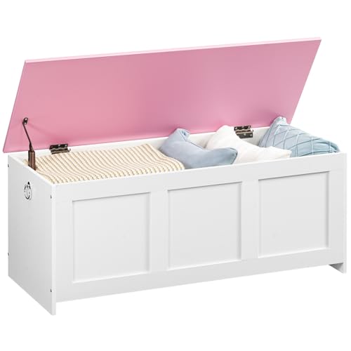 HOOBRO Storage Bench, 39.3" Retro Wooden Chest with Lift Top, White and Walnut C2921