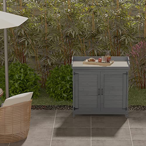 Outdoor Wooden Storage Cabinet with Potting Bench, Natural F921