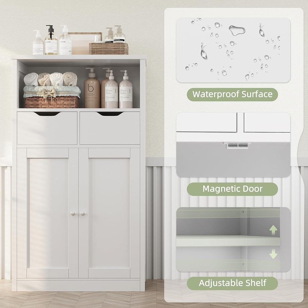 Shintenchi Floor Storage Cabinet with Doors and Drawers, White W381485
