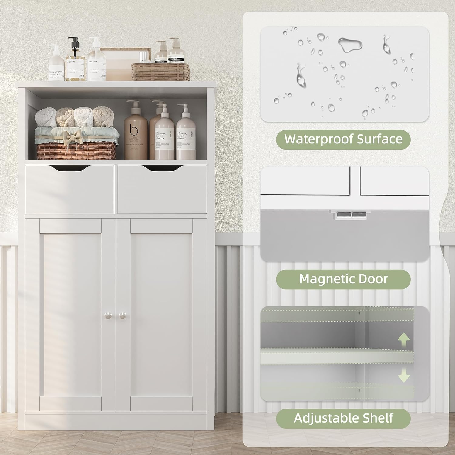 Shintenchi Floor Storage Cabinet with Doors and Drawers, White W381485