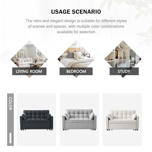 Sleeper Sofa Bed 3 in 1 Convertible Couch with Adjustable Backrest, Grey C377667