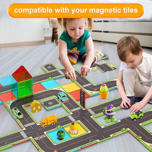 Magnetic Tiles Road Toppers Set for Kids Building Blocks Educational Toys 44pcs V616035