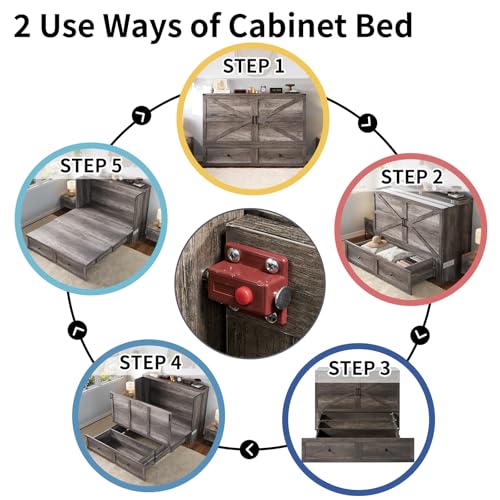 Full Size Murphy Bed with Charging Station and Storage Drawer, White X622658