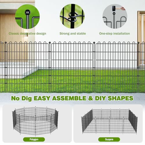 Decorative Metal Garden Fence for Yard, 32in H x 23.6ft L, Animal Barrier K800603