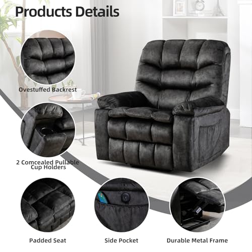 Phoenix Home Large Power Lift Recliner with Massage and Heat for Elderly, Brown O77713