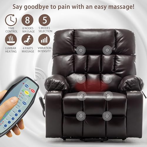 Lift Chair Recliner with Massage and Heat, Heavy Duty for Seniors, Brown V12888