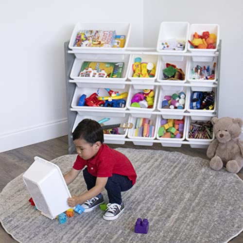 Humble Crew Supersized Toy Storage Organizer with 16 Removable Bins, Grey/White D772791