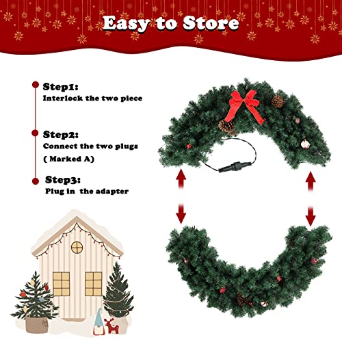 VINGLI 48 Inch Pre-lit Artificial Christmas Wreath with 150 LED Lights T885
