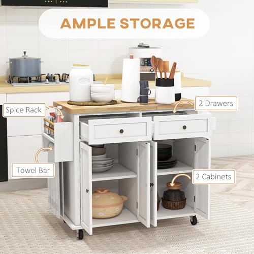 HOMCOM Kitchen Island on Wheels with Rubberwood Top, Navy Blue X7812