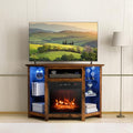 Fireplace Corner TV Stand, Entertainment Center for 50 Inch TV w/LED Lights Adjustable Shelves Overheat Protection Remote/APP Control, TV Console w/Built-in Electric Fireplace (Rustic Brown)