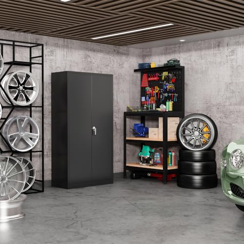 Metal Storage Cabinet 72" Locking with 2 Doors and 4 Shelves F9397