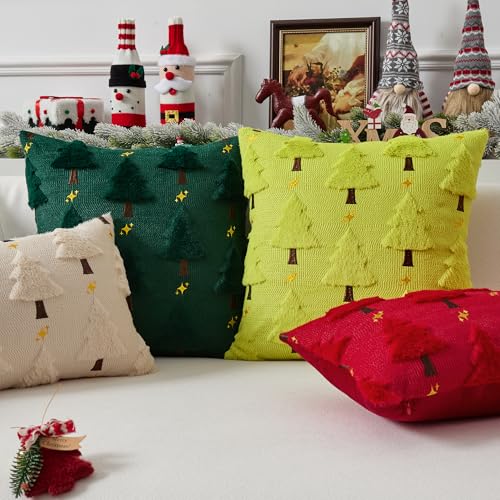 UGASA Star Christmas Decorative Pillow Covers 18x18 Inch Set of 2 Dark Green Q9265