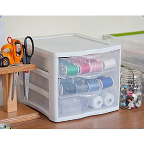 Sterilite 3 Drawer Plastic Desktop Organizer, White Frame, 4-Pack K799