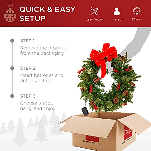 Best Choice Products 30in Pre-Lit Battery Powered Christmas Wreath with 100 Lights P68958