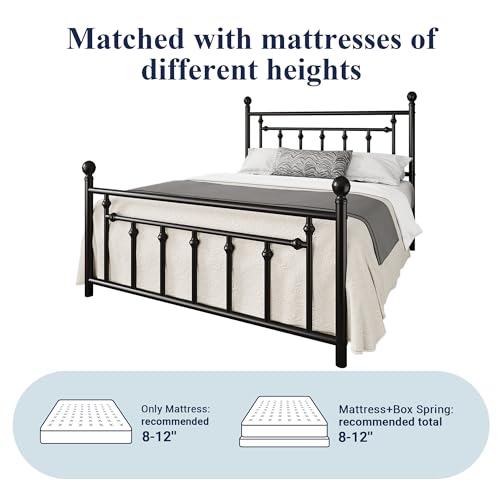 Allewie 14 Inch Full Size Metal Platform Bed Frame with Victorian Headboard, Black E84939