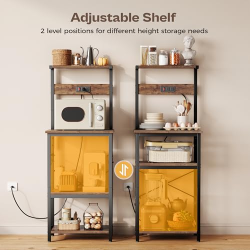 SUPERJARE Kitchen Bakers Rack with Power Outlet, Coffee Bar Table, Rustic Brown W637