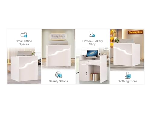 Reception Desk with LED Lights and Drawers, White 60cm K877304