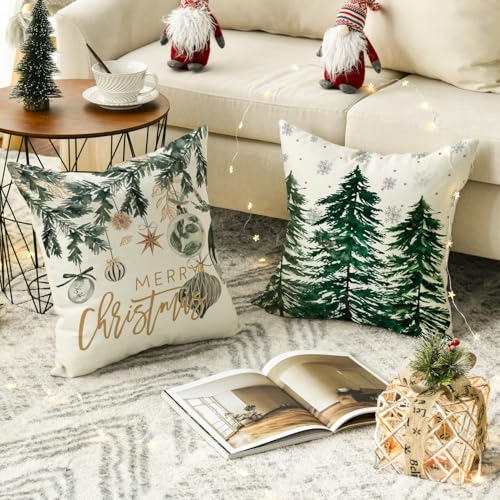 AVOIN colorlife Merry Christmas Trees Snowflake Throw Pillow Covers 18 x 18 Inch Set of 4 R125029
