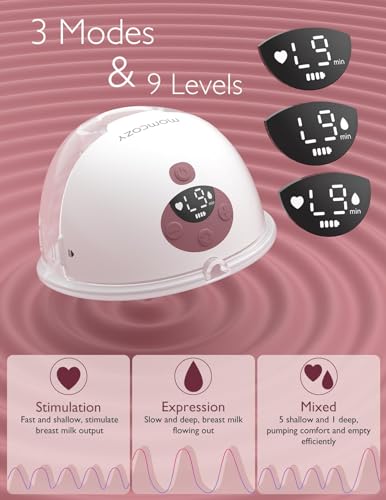 Momcozy M5 Hands-Free Wearable Breast Pump, Double-Sealed Flange, 3 Modes & 9 Suction Levels, 24mm, 2-Pack Quill Gray Z371714
