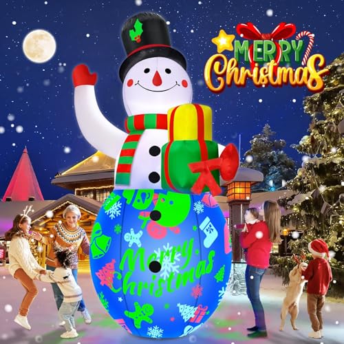 12FT Giant Christmas Inflatables Snowman with Music & 360° Rotation LED Lights Outdoor Decor Z588
