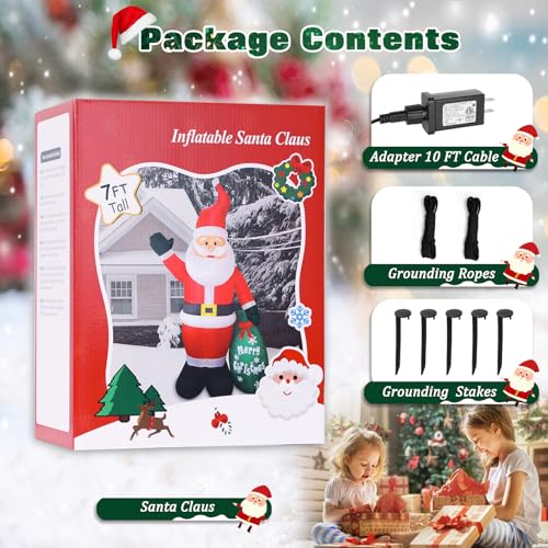 7 FT Christmas Inflatable Santa Claus with LED Lights Indoor Outdoor Decoration F5780