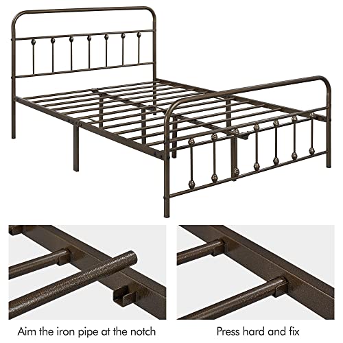 Yaheetech Classic Metal Platform Bed Frame with Victorian Headboard, Full Size Black T81083