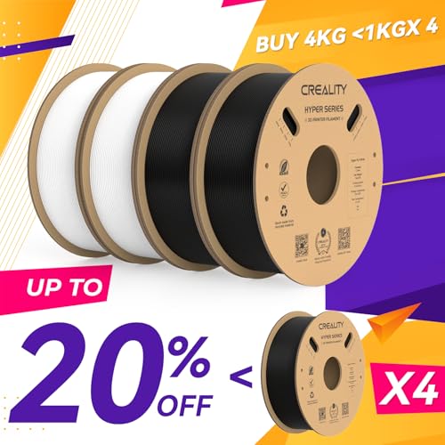 Creality Hyper PLA Filament 1.75mm High Speed 3D Printer Filament, 4 Pack 1kg Spool, Black & White K3786