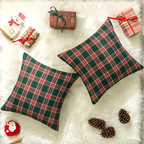 Pack of 2 Christmas Plaid Throw Pillow Covers Green 20x20 Inches U98072