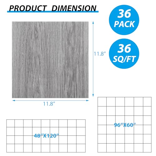 Thicken 36 Sheet Vinyl Flooring 12x12 Peel and Stick Waterproof Grey Wood Self Adhesive Tiles Y195247