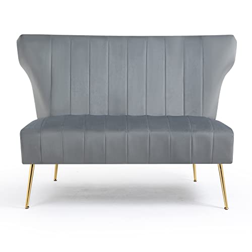 50’’ Velvet Modern Armless Loveseat Sofa, Upholstered Small Wingback Couch Sofa with Golden Metal Legs, 2 Seater Tufted Couch for Bedroom, Apartment Small Space(Black)