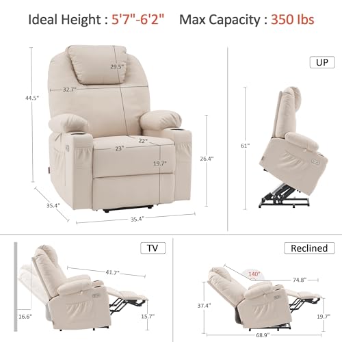 MCombo Power Lift Recliner Chair for Elderly with Heat and Massage, Faux Leather, Black V60394
