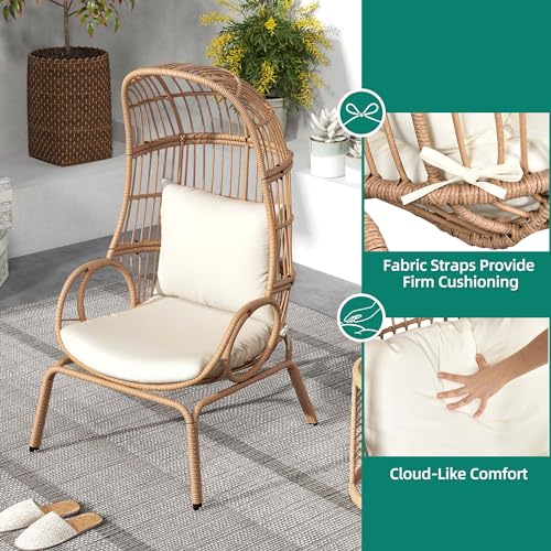 YITAHOME Outdoor Narrow Egg Chair with Stand & Cushion, Beige P70479